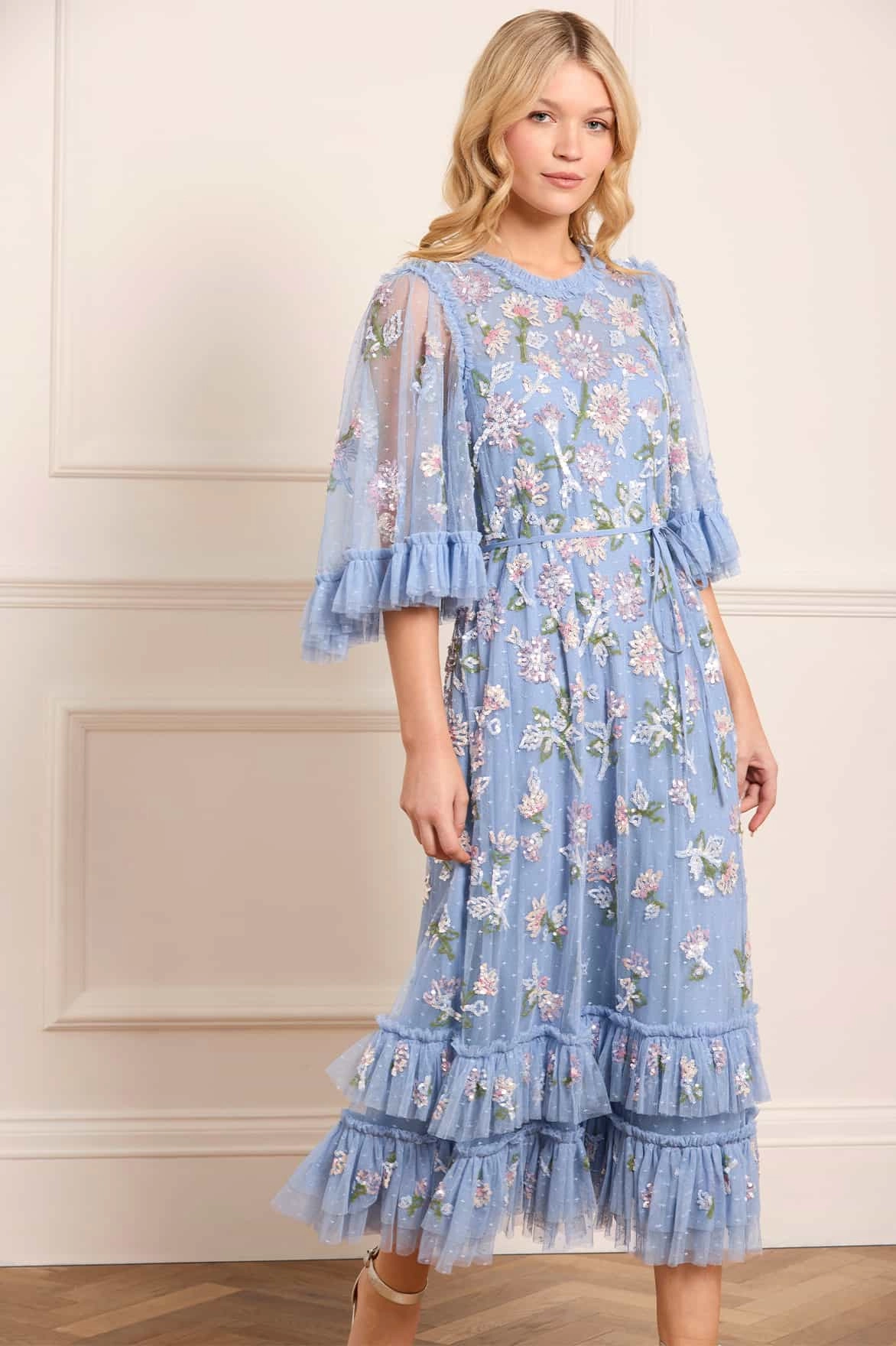 Feminine full-length gown Relaxed Fit Design Sequin Dandelion Gloss Ballerina Dress
