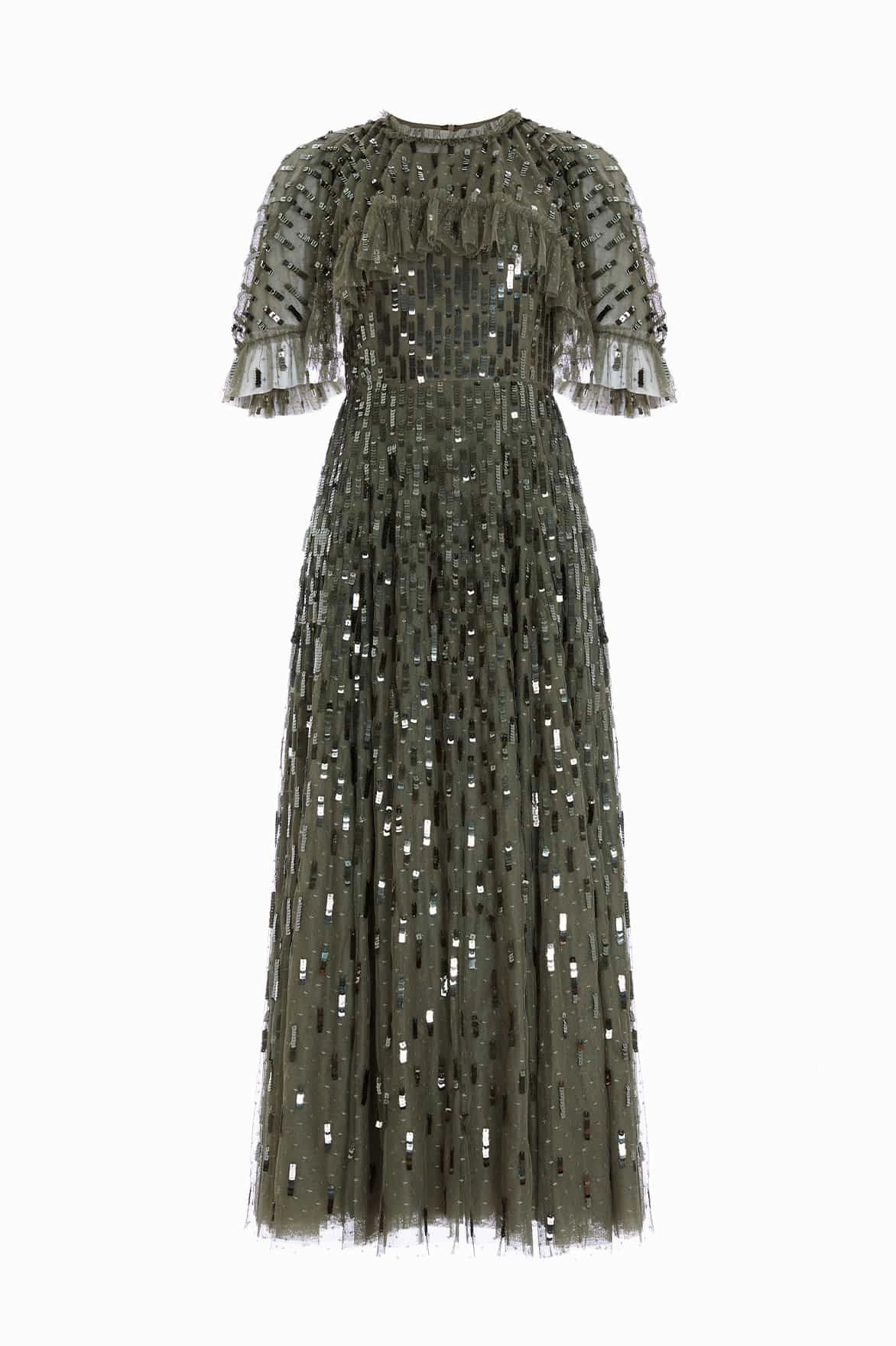knee-length Classic Motion Sequin Dash Cape Ankle Gown