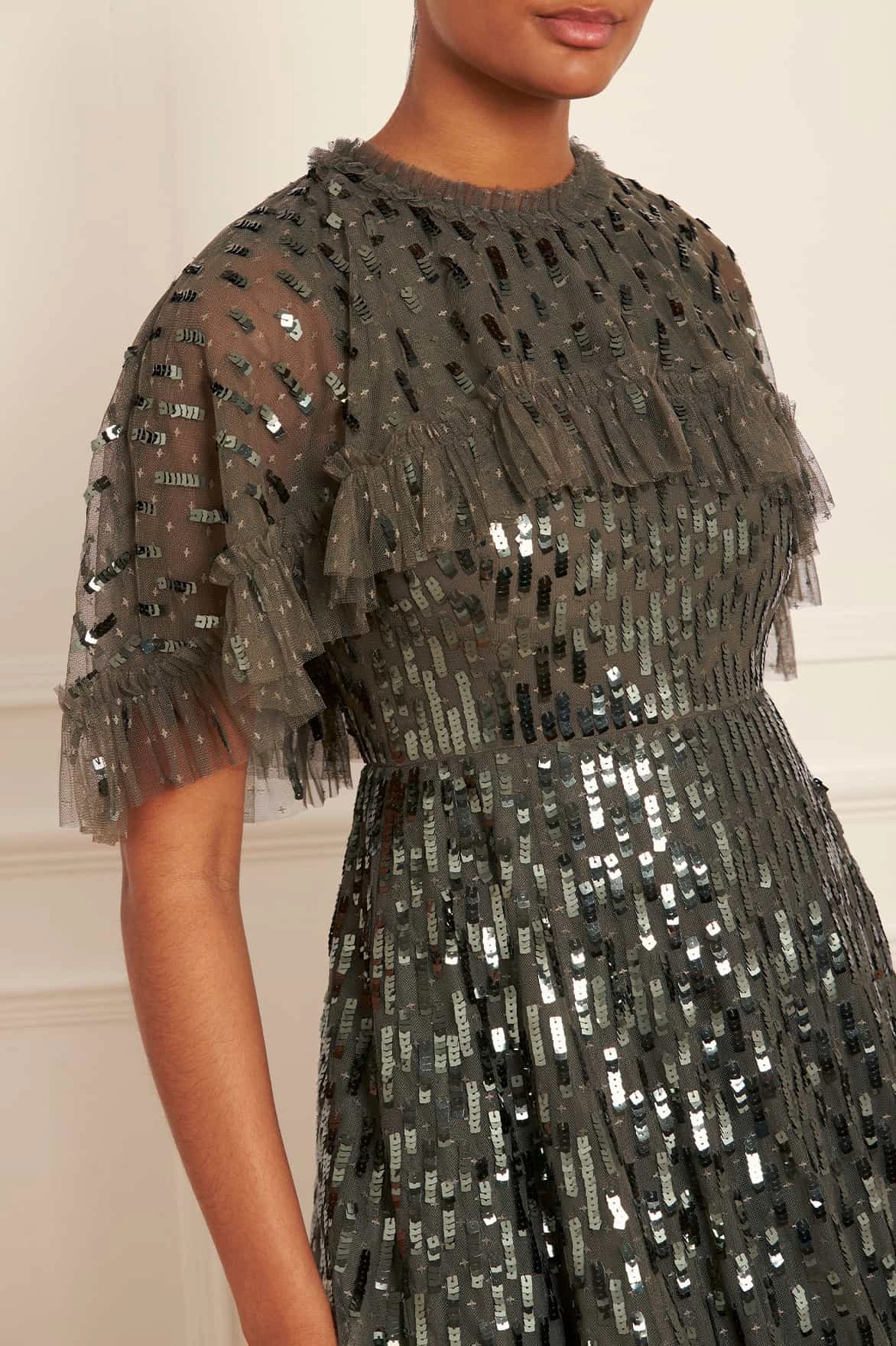 Rooftop-Event Sequin Dash Cape Ankle Gown