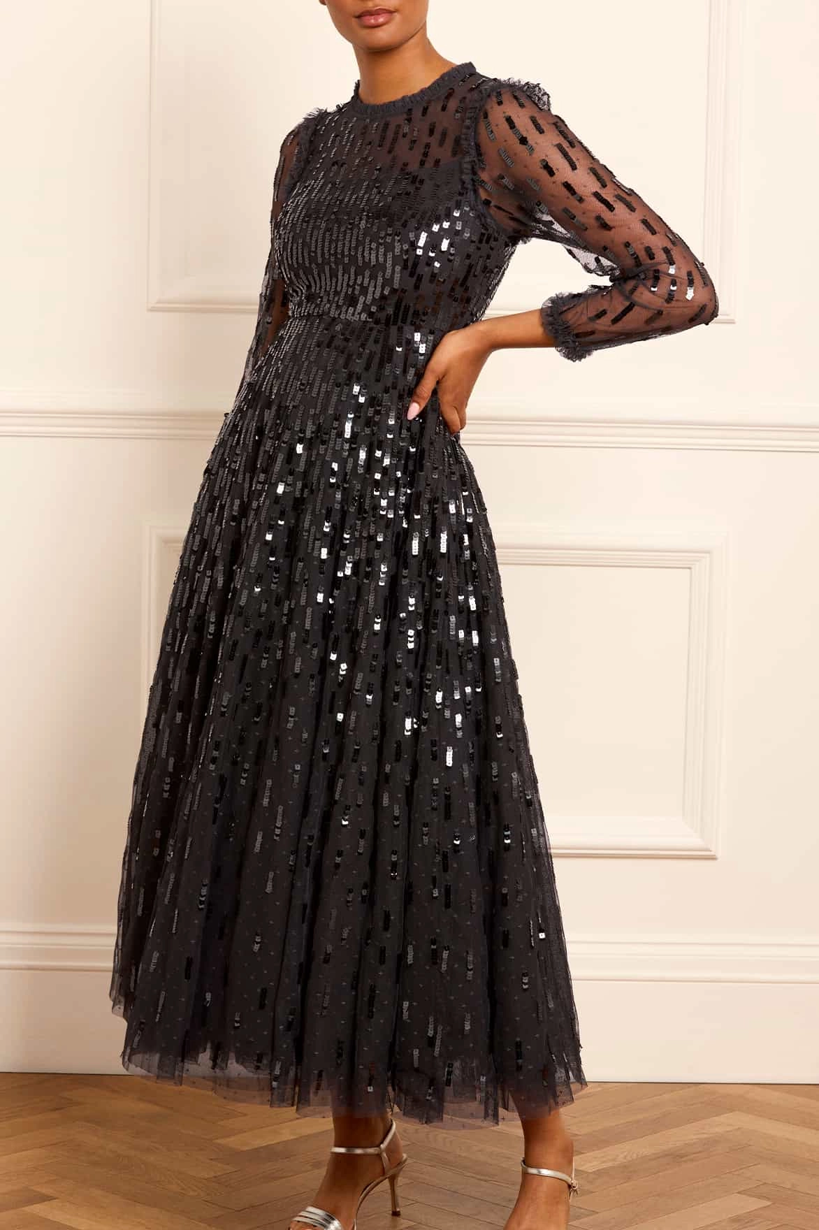 Sequin Dash Long Sleeve Gown Fashionable Layers