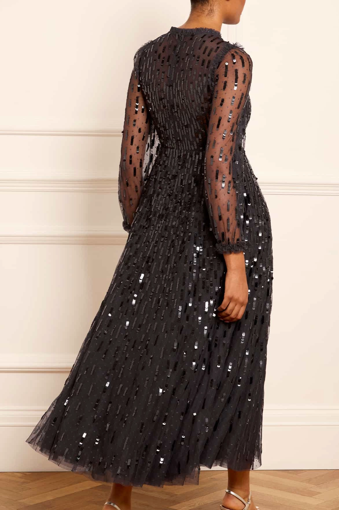 Sage Glow Sequin Dash Long Sleeve Gown