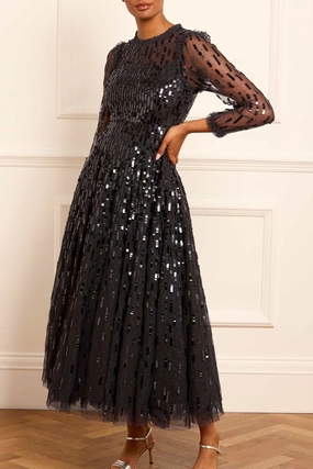 Sequin Dash Long Sleeve Gown Fashionable Layers