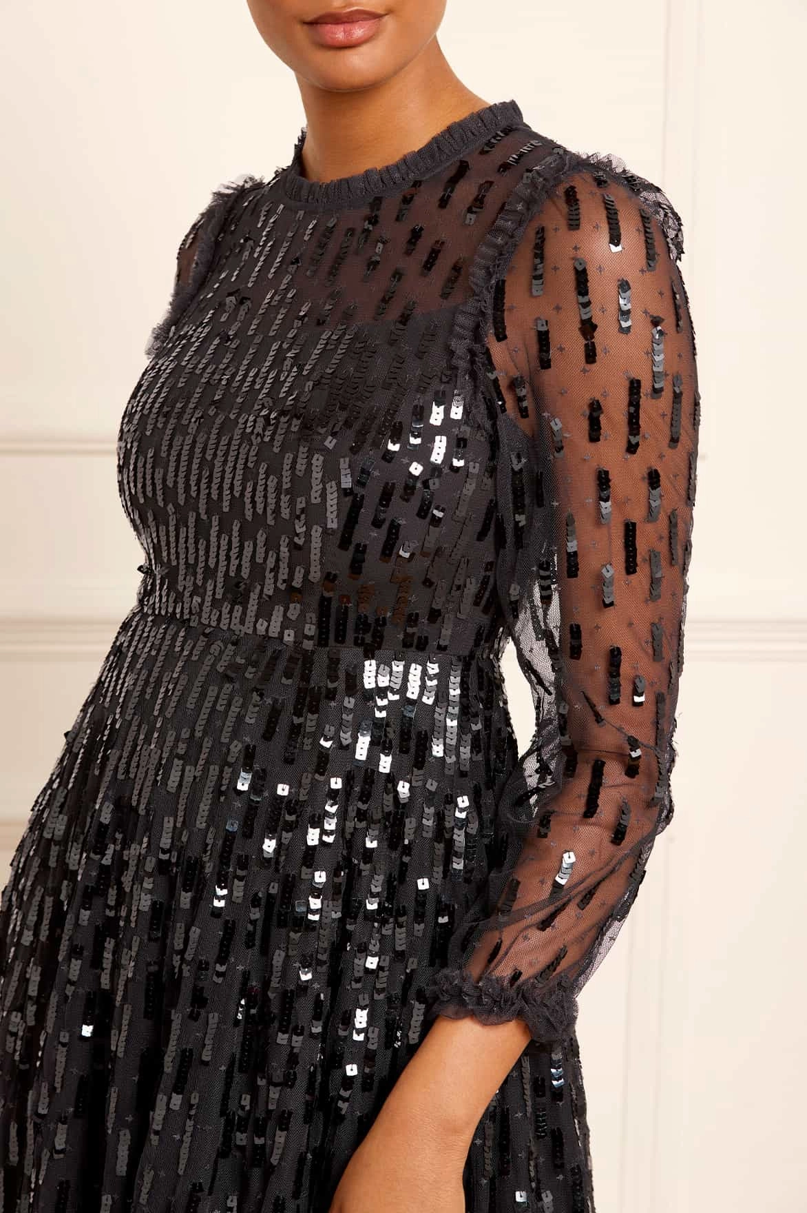 Color Glow Sophisticated and Relaxed Sequin Dash Long Sleeve Gown