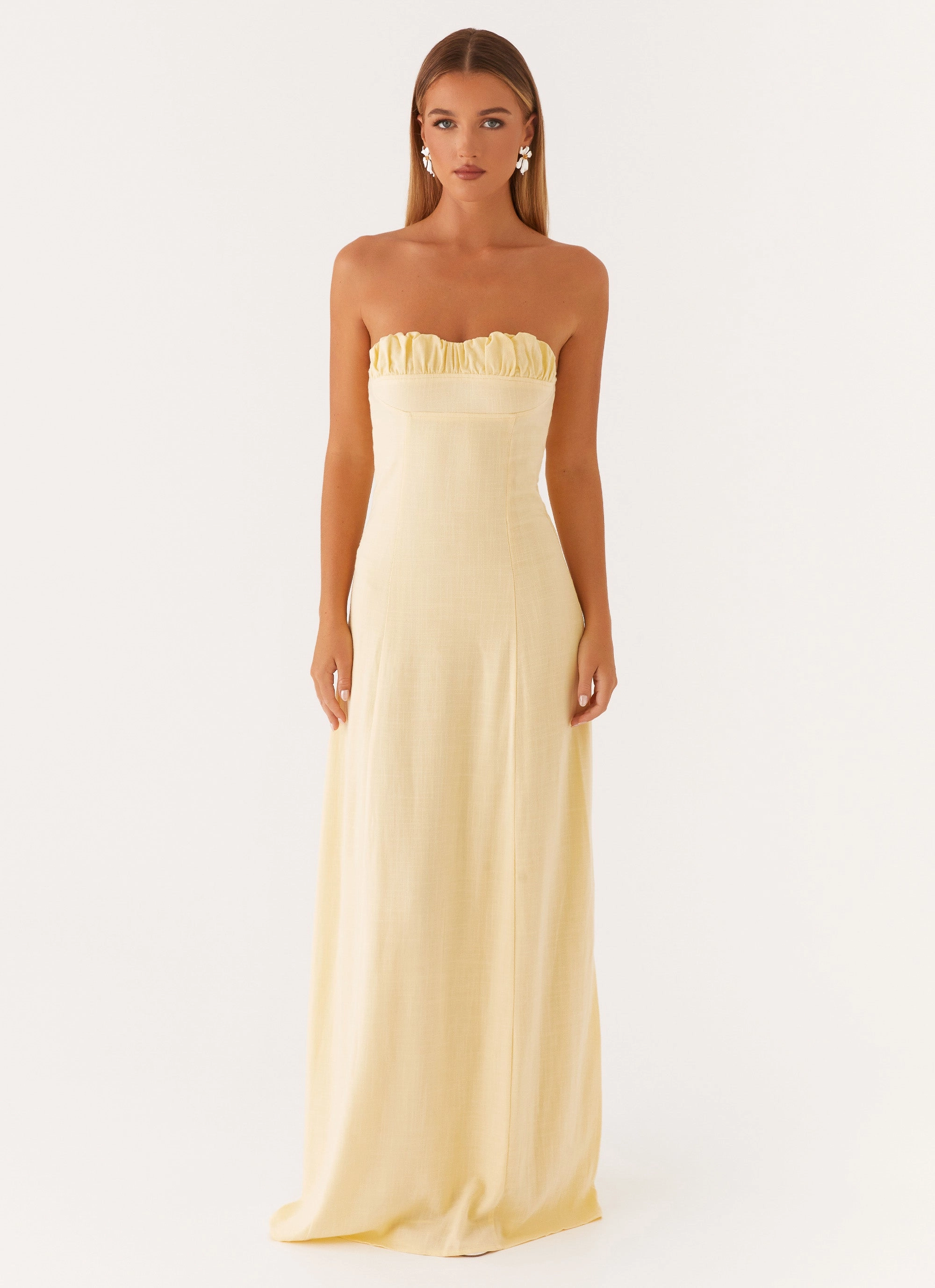 Smart Waistband Fit Romantic date dress Tayla Linen Maxi Dress - Yellow