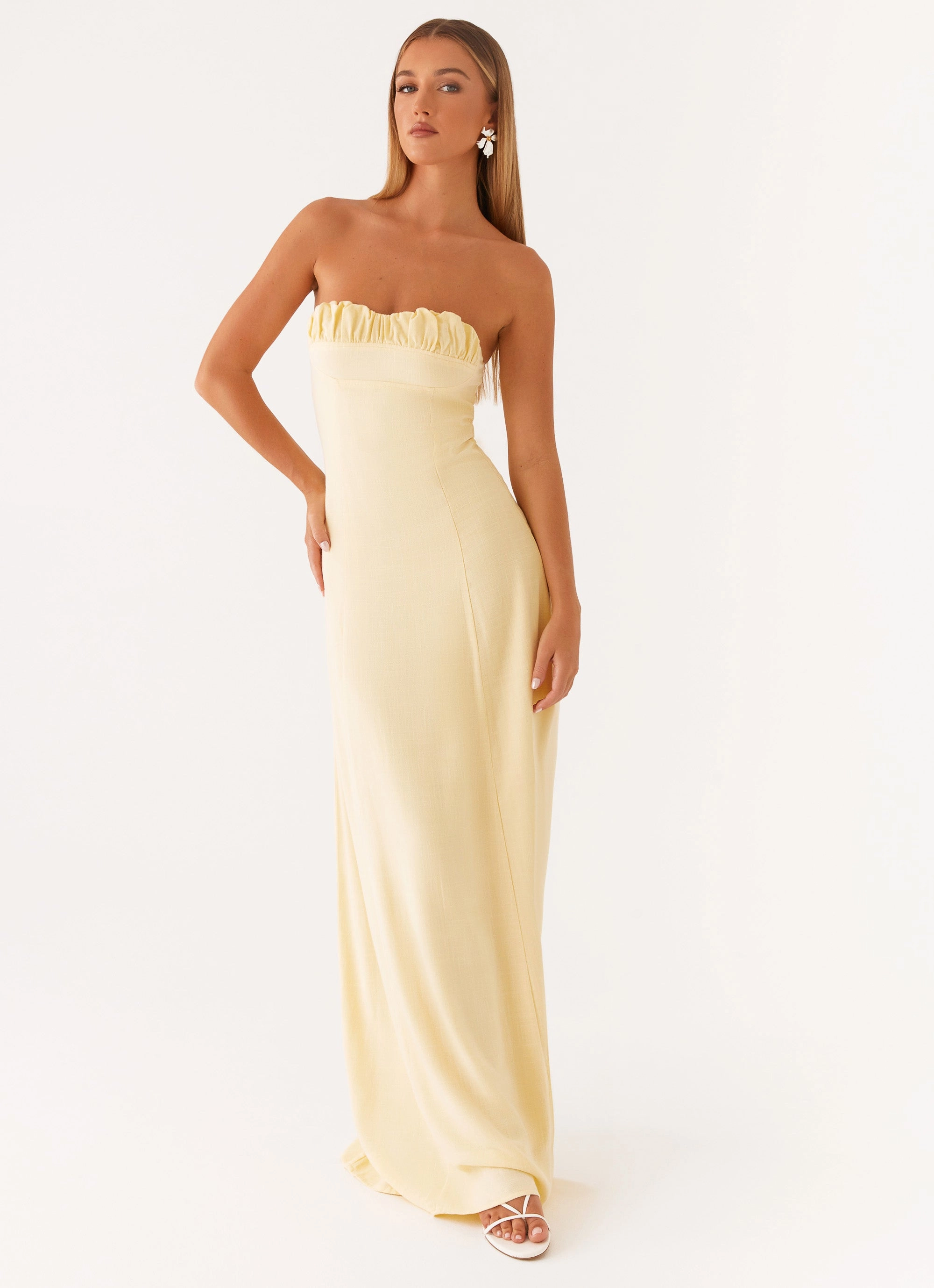 Embroidered-Detail Tayla Linen Maxi Dress - Yellow