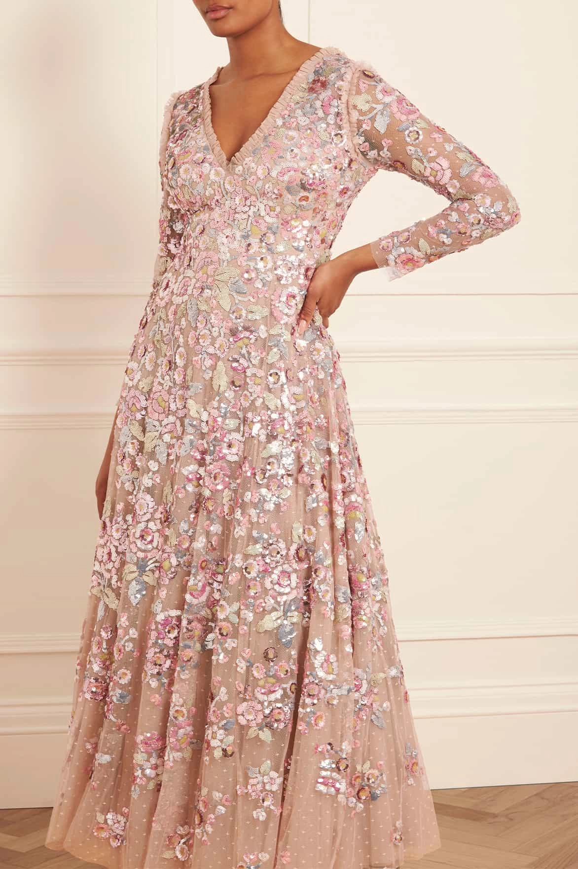 High low hem Stylish Comfort Sequin Paradise Long Sleeve Gown