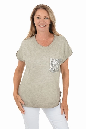 Sequined Pocket Slub-Knit Tee Antimicrobial Treatment Modern Silhouette