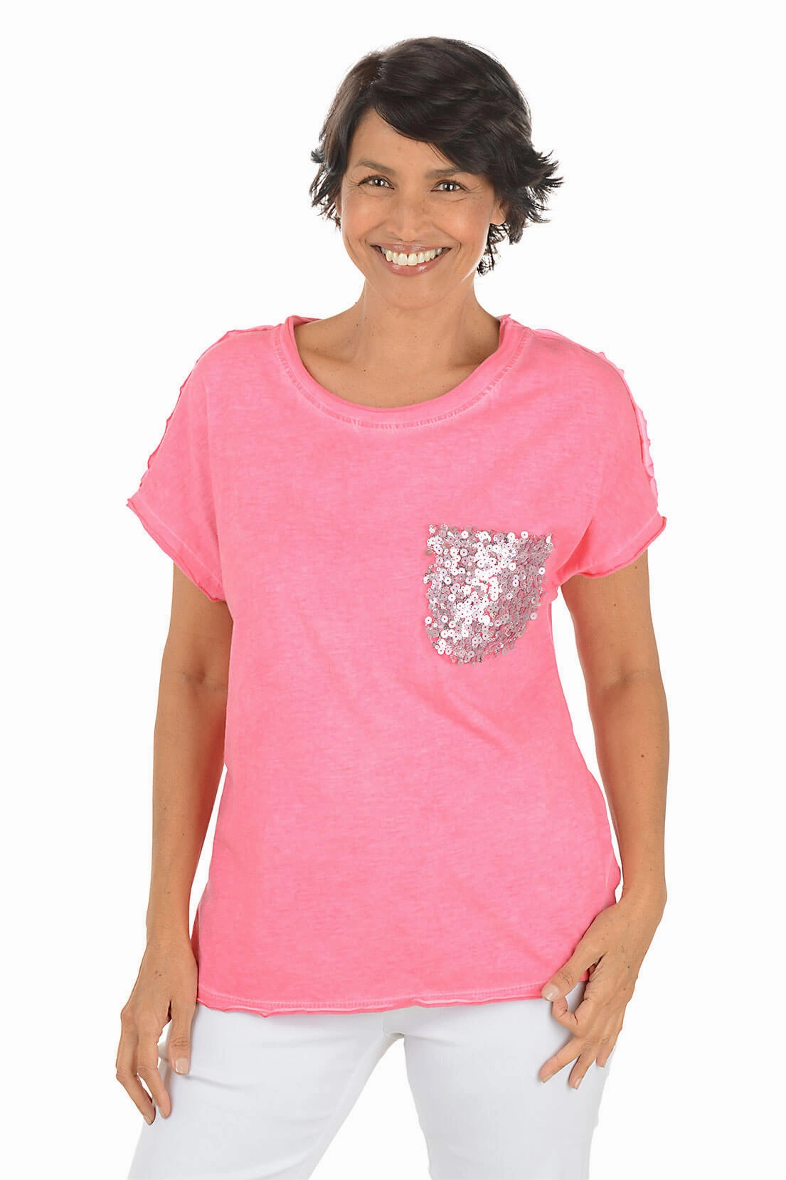 StretchFit Sequined Pocket Slub-Knit Tee