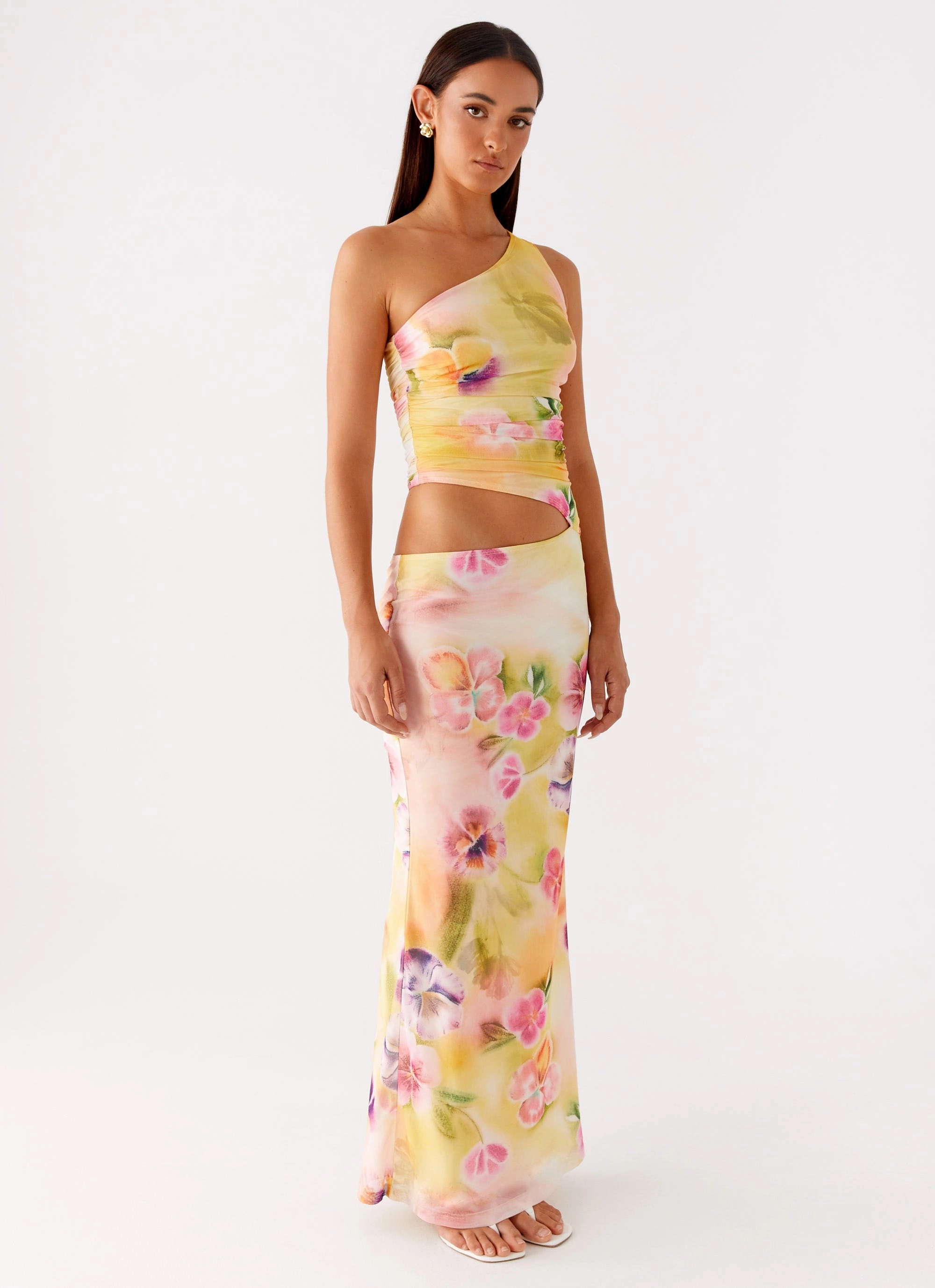 Free Step Light Wrap Seranella One Shoulder Maxi Dress - Sunburst Floral