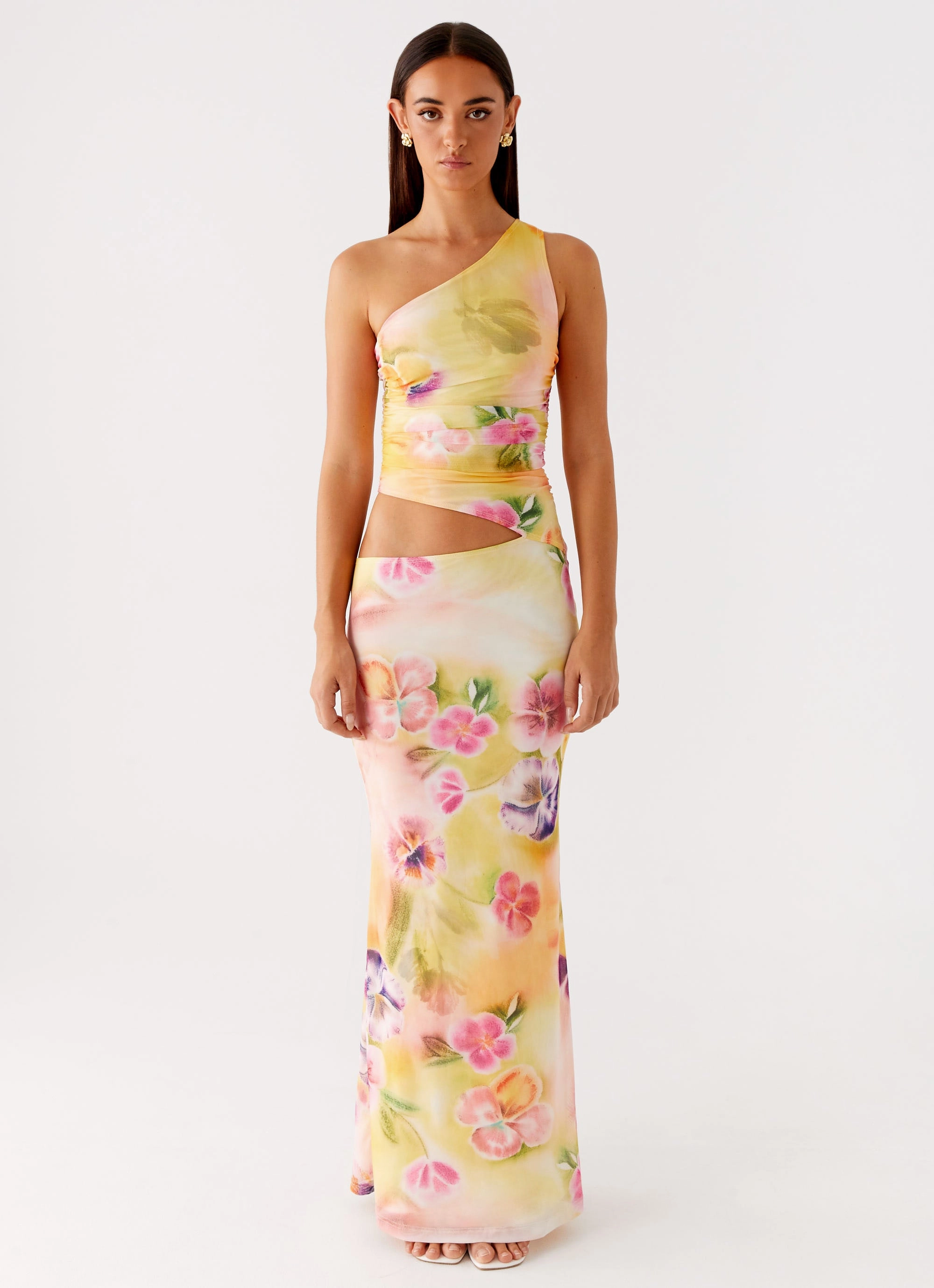 Classic Look Guest Shine Seranella One Shoulder Maxi Dress - Sunburst Floral