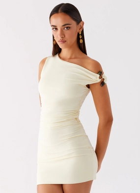 Whimsical Mood Relaxed fit wear Seraphina One Shoulder Mini Dress - Yellow