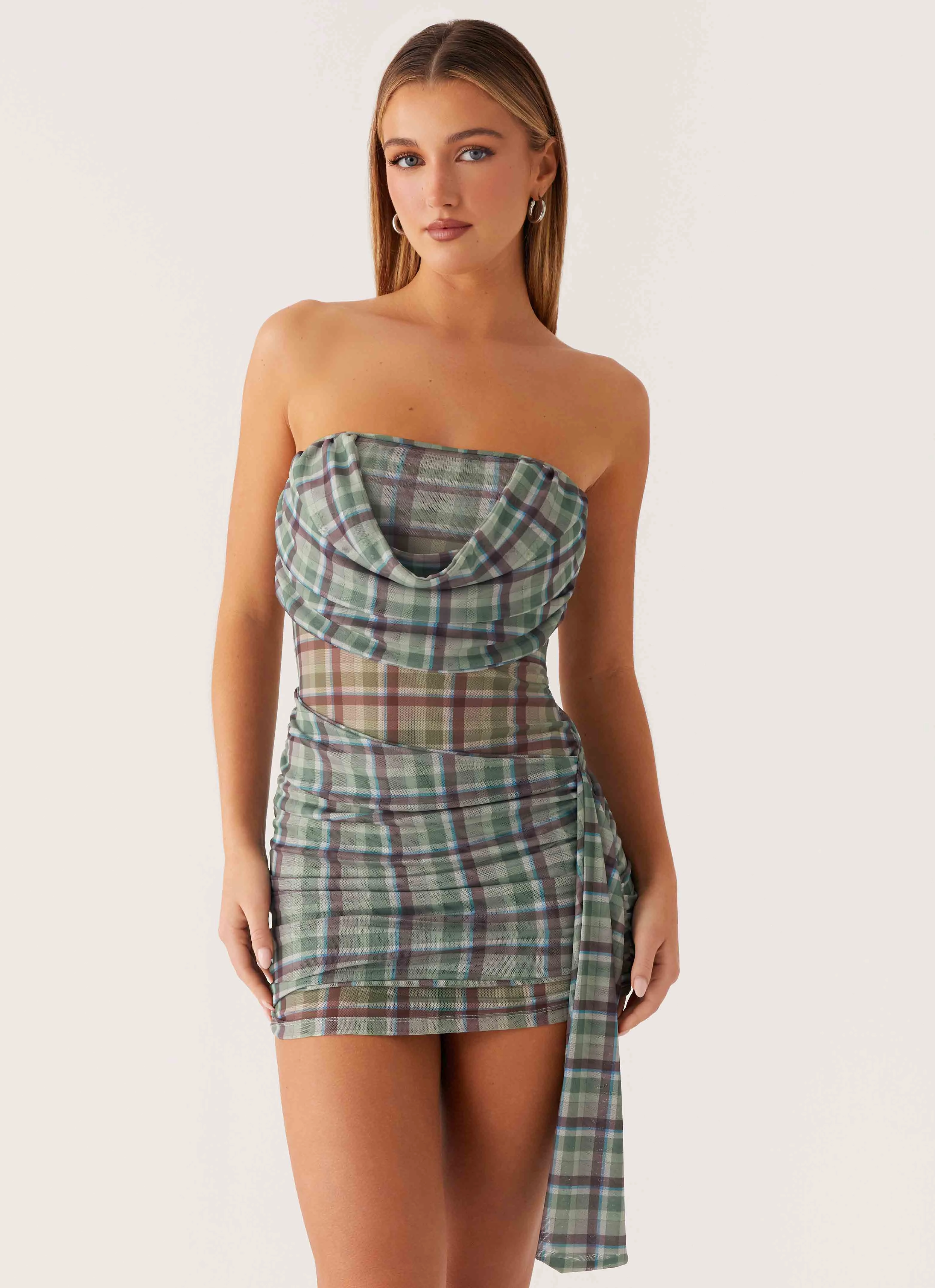Seren Mini Dress - Cedar Check Elegant Waistband Fit