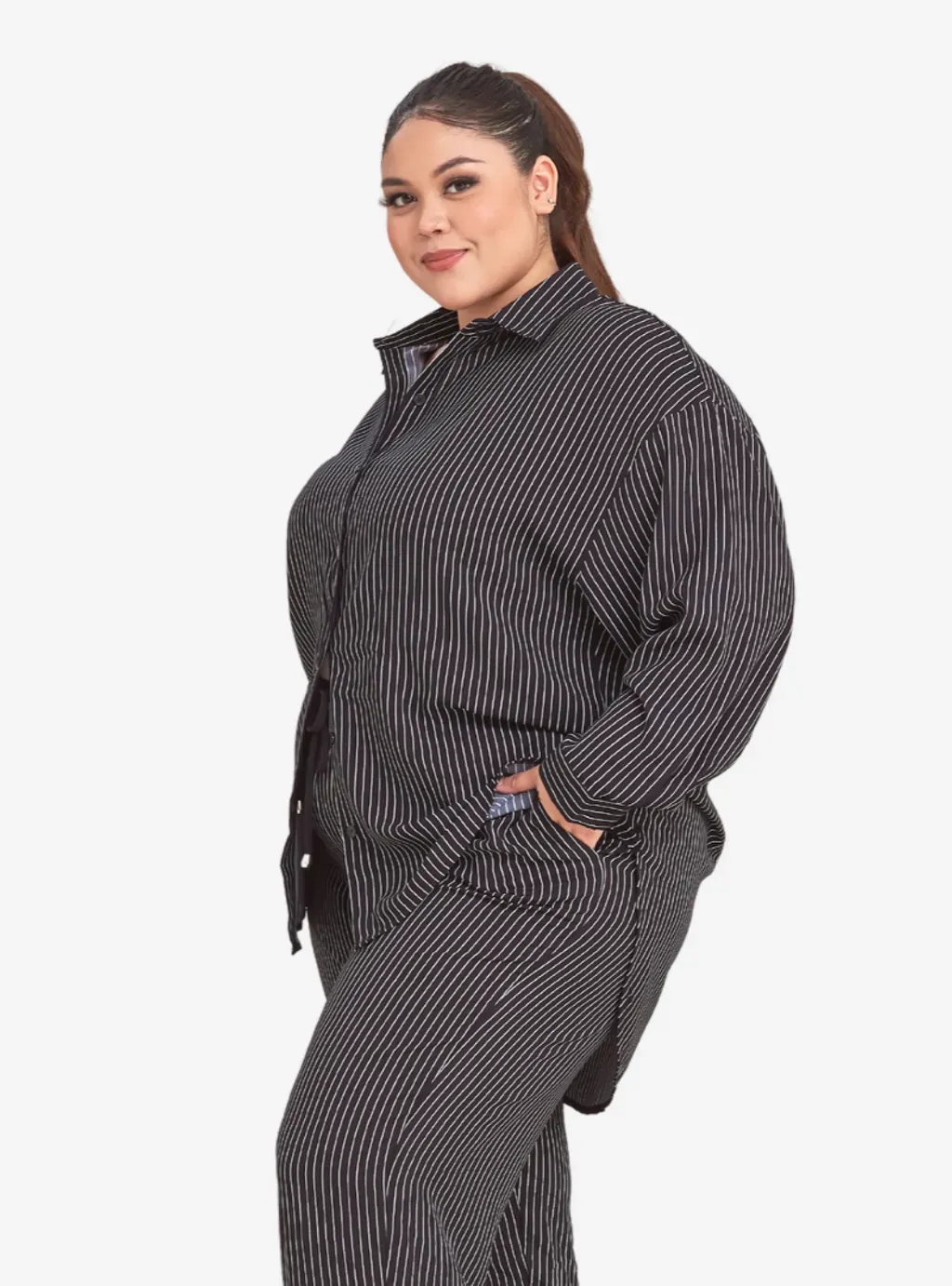 Setelan Kemeja Oversized Shirt dan Celana Lounge Pants - ALL BLACK