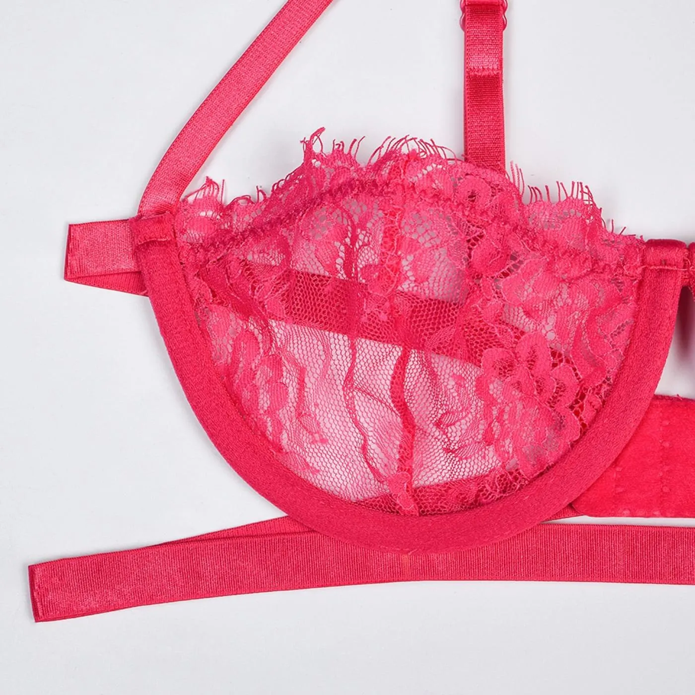 Sexy 2 Piece Lingerie Women Eyelash Lace Bra and Panty Set Push Up Half Cup Mesh Bralette Strappy Thong Sleepwear