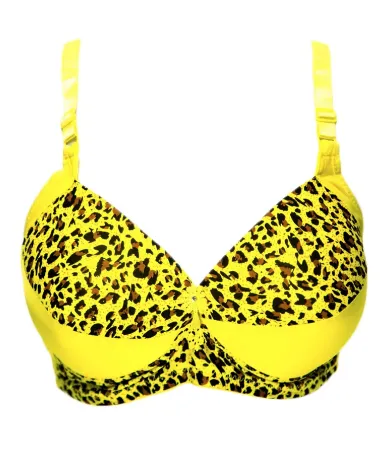 Sexy Cheetah Print Plus Size Bra - Yellow - Push Up Bra, Single Padded Bra