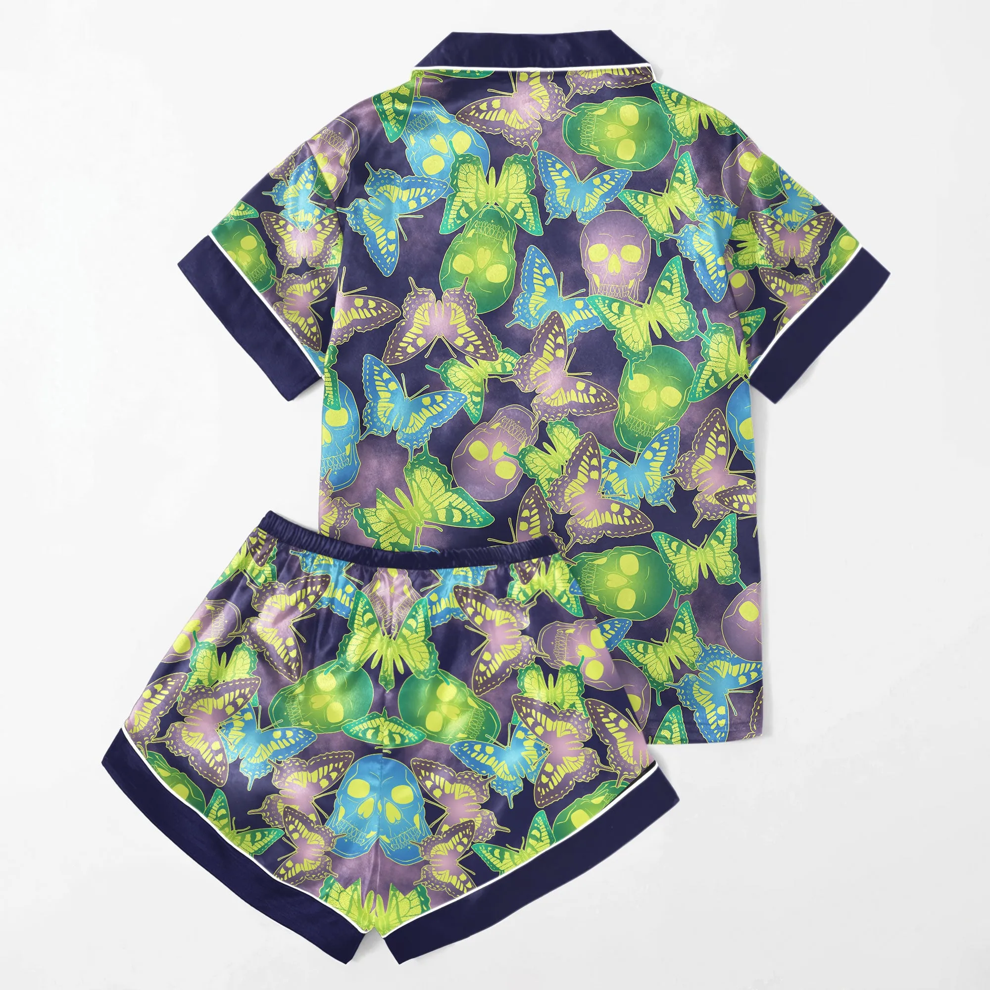 Sexy Colorful Skull Butterfly Women's Pajama Sets Top Sleeve & Short Bottom