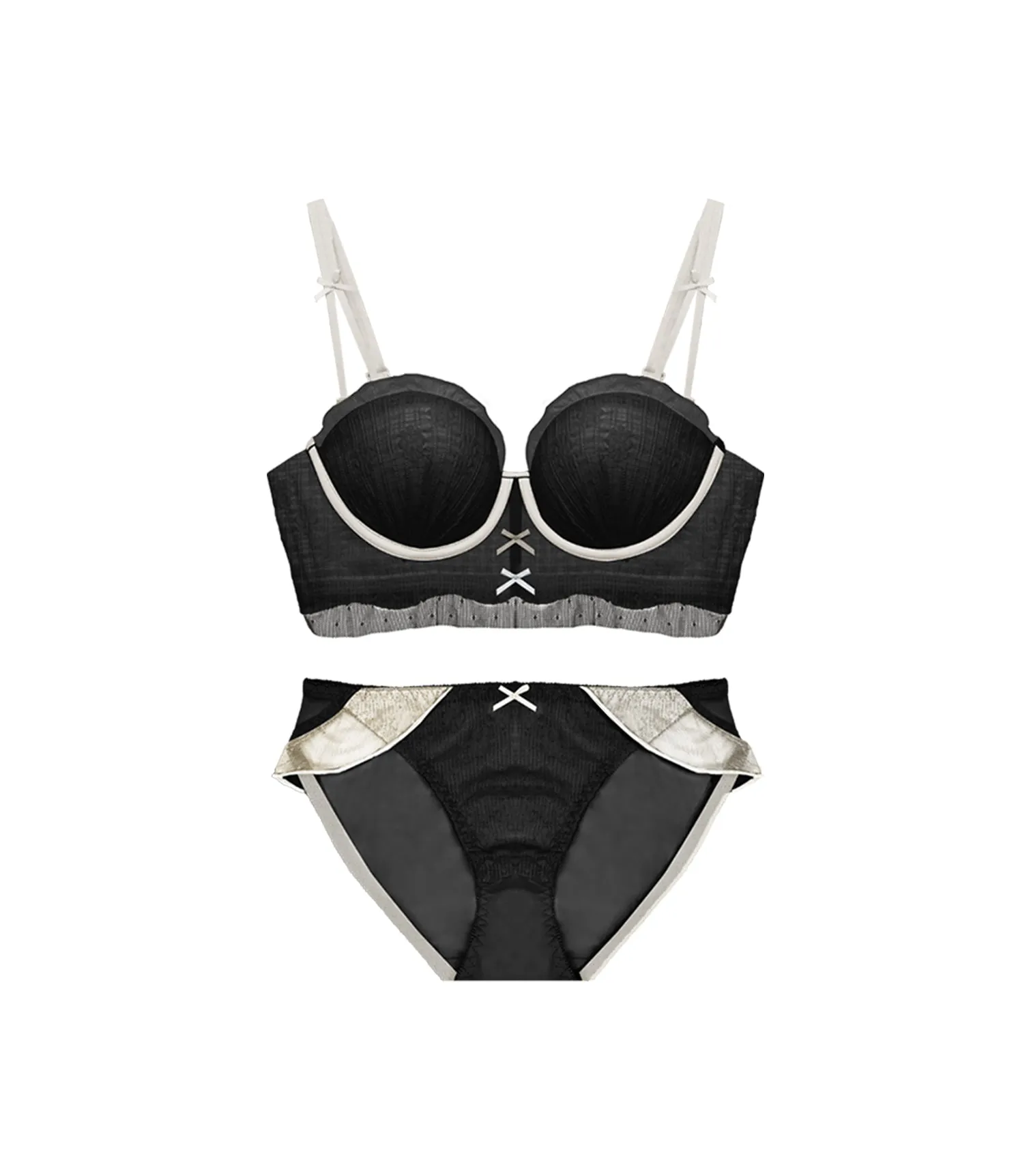 Sexy Concentrated Half Cup Wireless Bubble Wrinkle Vest Bra Set Black