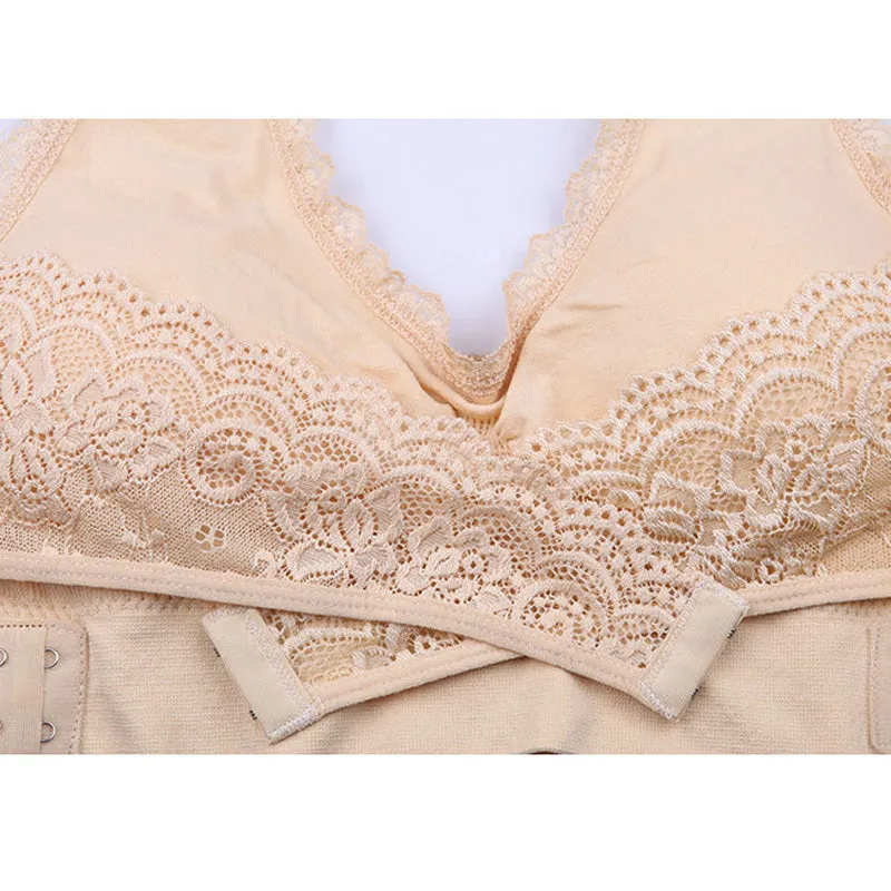 Sexy Front Cross Side Buckle Wireless Lace Breathable Sport Bra For Women Push Up