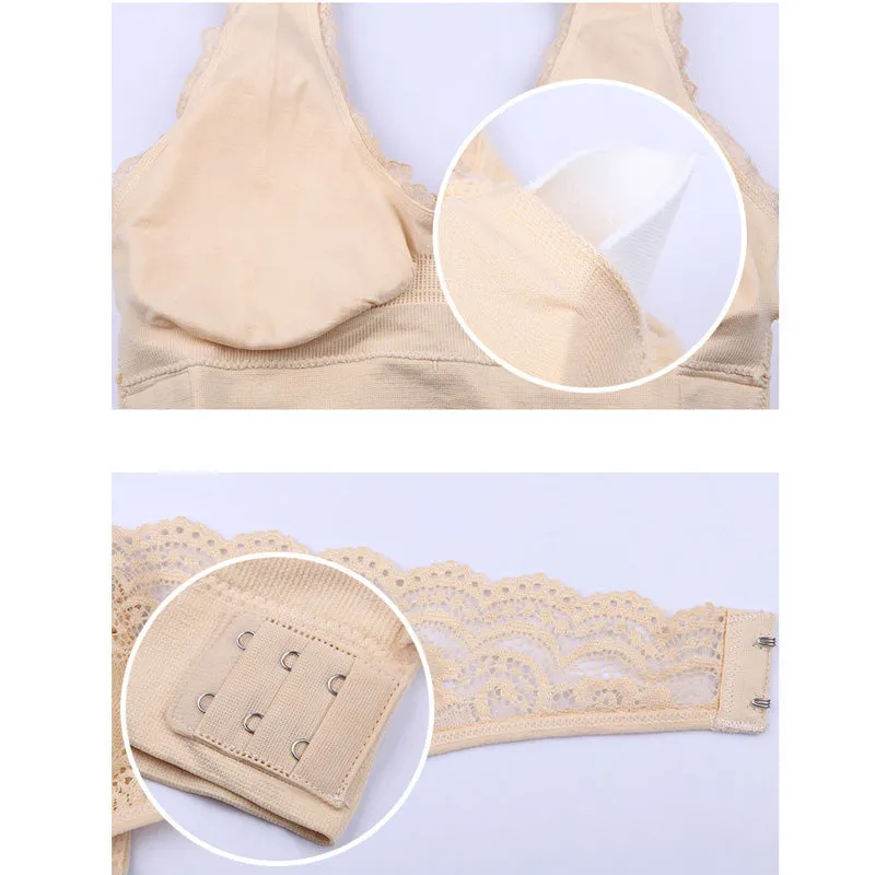 Sexy Front Cross Side Buckle Wireless Lace Breathable Sport Bra For Women Push Up