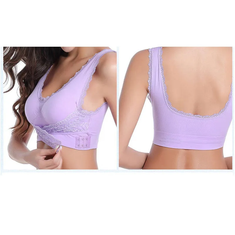 Sexy Front Cross Side Buckle Wireless Lace Breathable Sport Bra For Women Push Up
