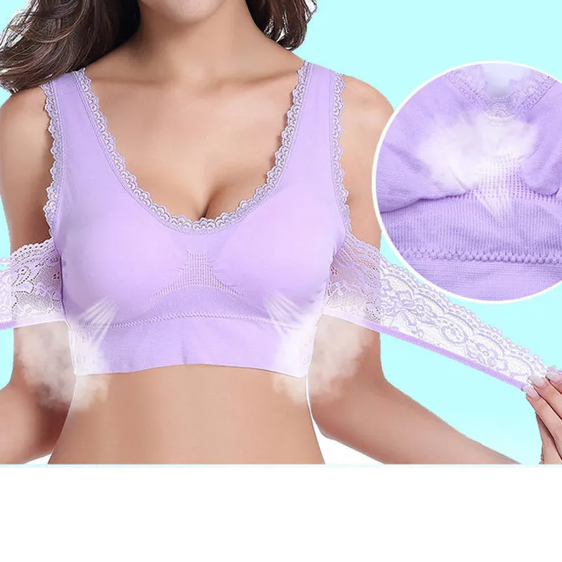 Sexy Front Cross Side Buckle Wireless Lace Breathable Sport Bra For Women Push Up
