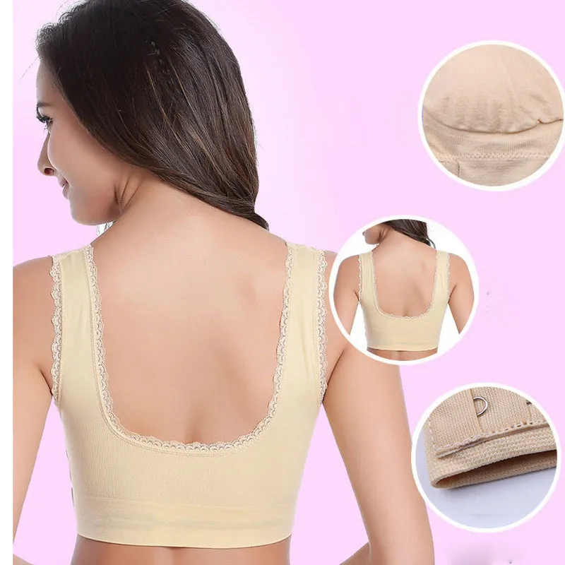 Sexy Front Cross Side Buckle Wireless Lace Breathable Sport Bra For Women Push Up