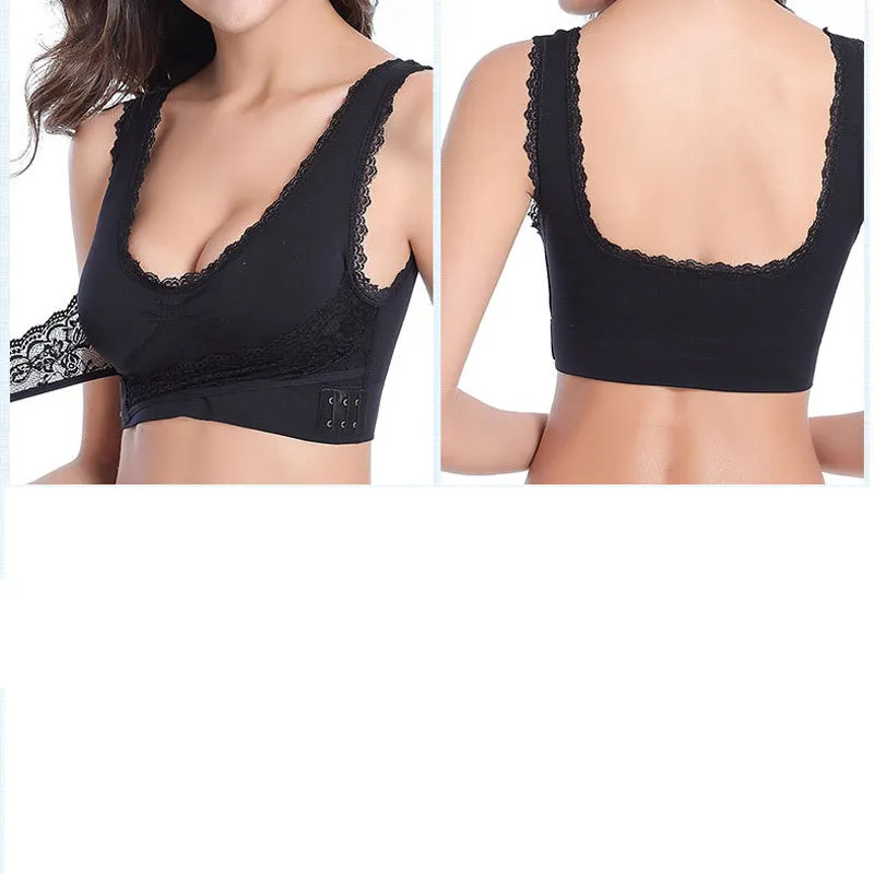Sexy Front Cross Side Buckle Wireless Lace Breathable Sport Bra For Women Push Up