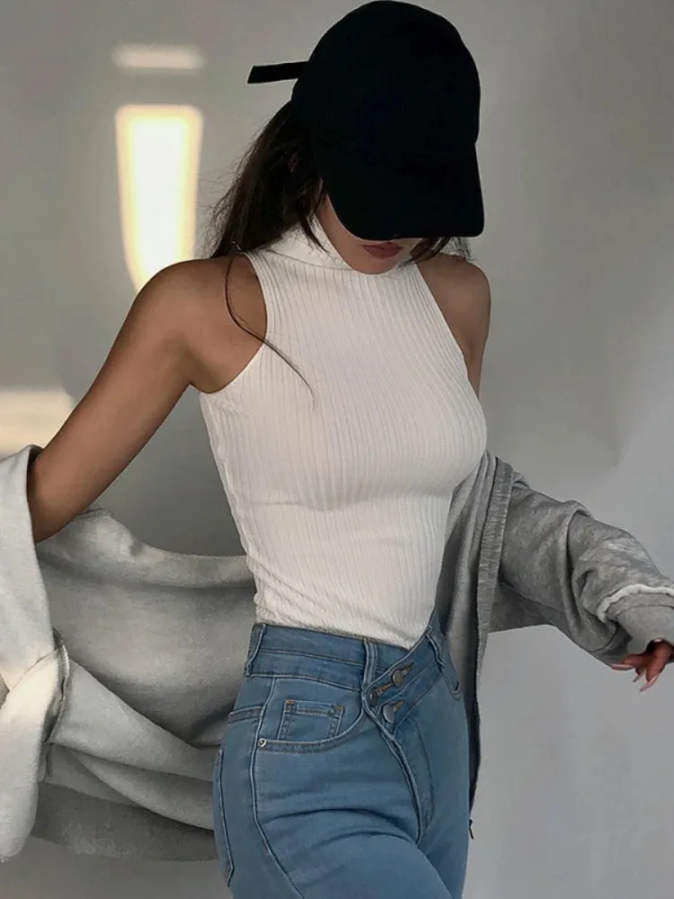 Sexy Knit Turtleneck Crop Top - Backless Sleeveless Camisole for Women, Summer Casual Fashion Vest