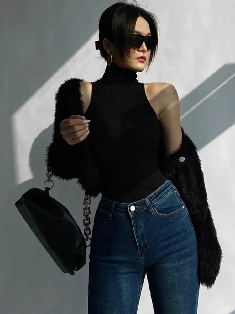 Sexy Knit Turtleneck Crop Top - Backless Sleeveless Camisole for Women, Summer Casual Fashion Vest