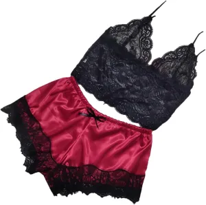 Sexy Lace Pajamas for Women Spaghetti Strap Bralette with Shorts Silk Satin Pjs Sets Soft Comfy Ladies Sleepwear 2025
