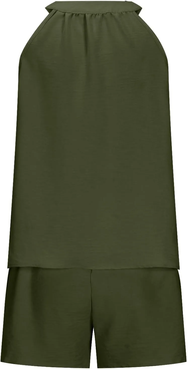 Sexy Pajamas Set for Women's Summer V Neck Solid Camisole Lightweight and Short Lounge Pant Two Piece Pajama Set
