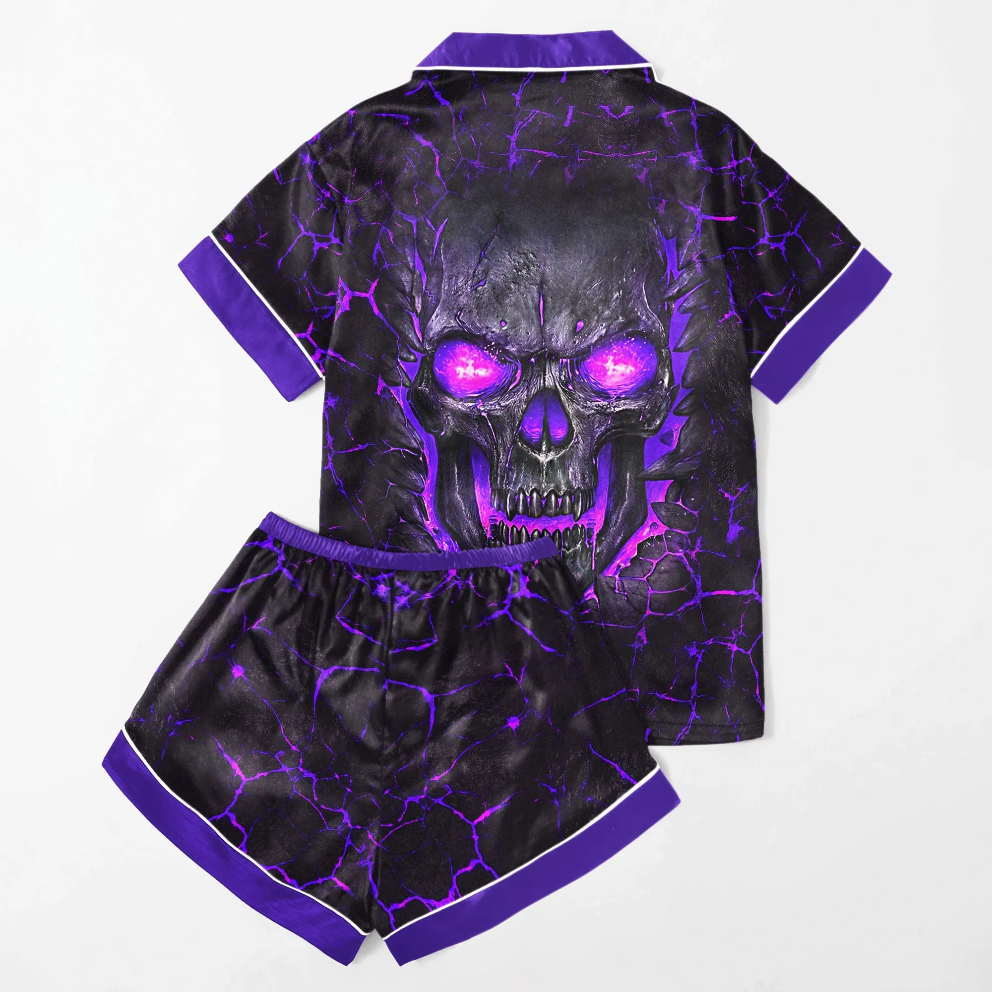 Sexy Purple Skull Lava Gothic Women's Pajama Sets Top Sleeve & Short Bottom