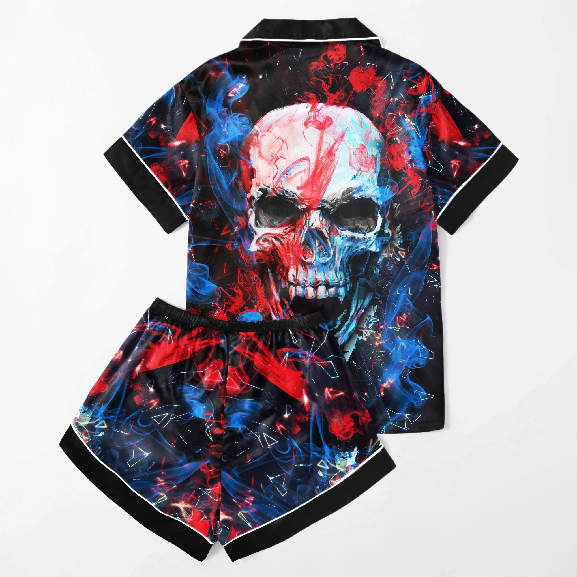 Sexy Skull Art Color Smoke Women's Pajama Sets Top Sleeve & Short Bottom