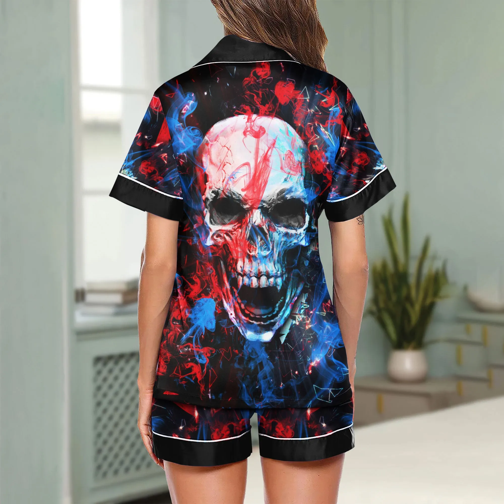 Sexy Skull Art Color Smoke Women's Pajama Sets Top Sleeve & Short Bottom