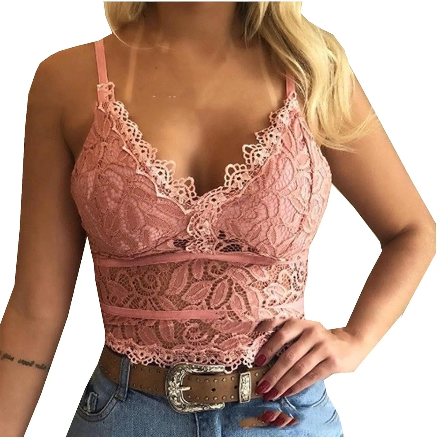 Sexy Tank Top for Women Lace Push Up Wireless Full Coverage Lingerie Stretch Strappy T-shirt Bra Bralette Lingeries