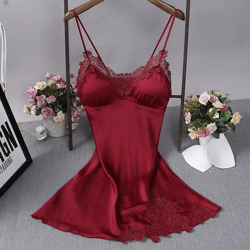 Sexy Womens Nightdress Oversize M-4xl Silky Satin Lace Strap Sleep