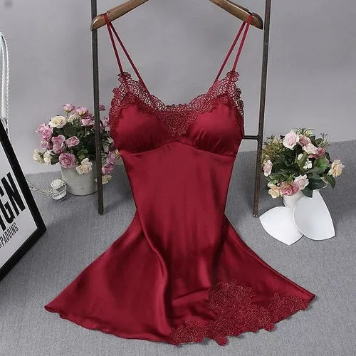 Sexy Womens Nightdress Oversize M-4xl Silky Satin Lace Strap Sleep