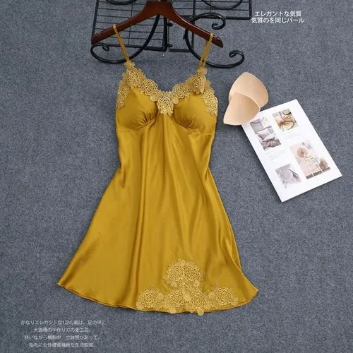 Sexy Womens Nightdress Oversize M-4xl Silky Satin Lace Strap Sleep
