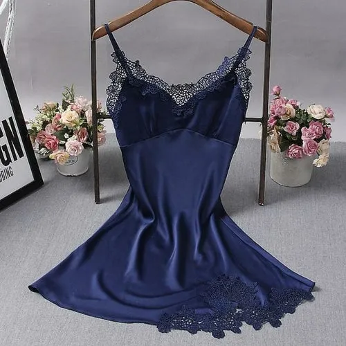Sexy Womens Nightdress Oversize M-4xl Silky Satin Lace Strap Sleep