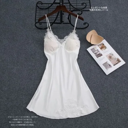 Sexy Womens Nightdress Oversize M-4xl Silky Satin Lace Strap Sleep