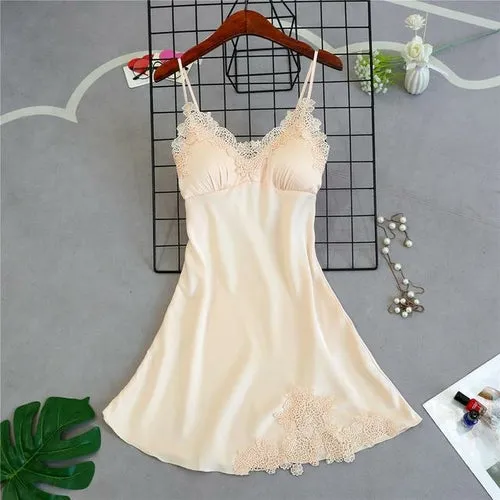Sexy Womens Nightdress Oversize M-4xl Silky Satin Lace Strap Sleep