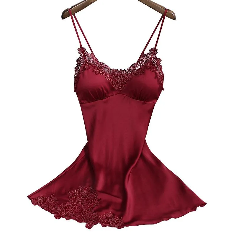 Sexy Womens Nightdress Oversize M-4xl Silky Satin Lace Strap Sleep
