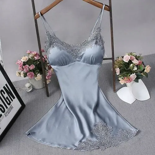 Sexy Womens Nightdress Oversize M-4xl Silky Satin Lace Strap Sleep