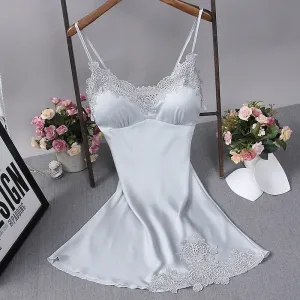 Sexy Womens Nightdress Oversize M-4xl Silky Satin Lace Strap Sleep