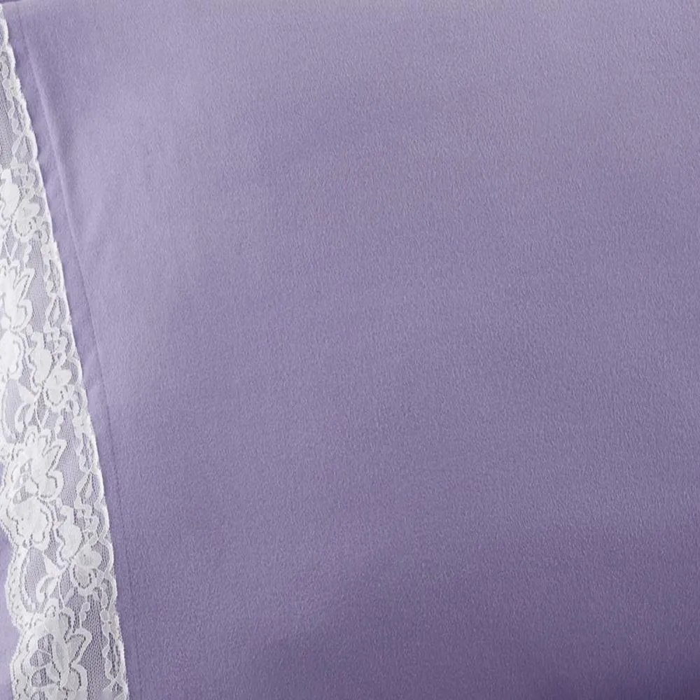 Shavel Micro Flannel Shavel Durable & High Quality Luxurious Lace-Edged Sheet Set Including Flat Sheet, Fitted Sheet & Pillowcase