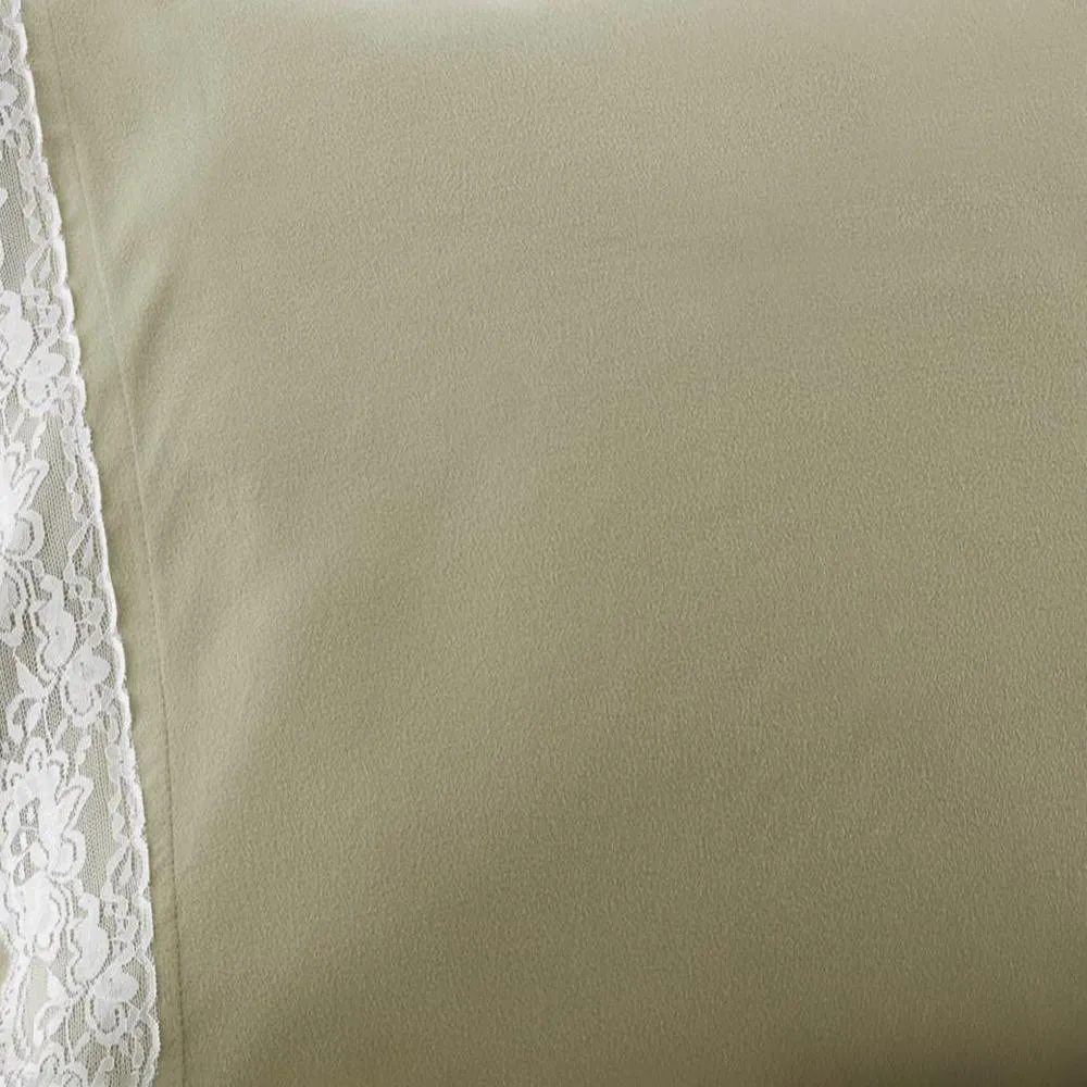Shavel Micro Flannel Shavel Durable & High Quality Luxurious Lace-Edged Sheet Set Including Flat Sheet, Fitted Sheet & Pillowcase