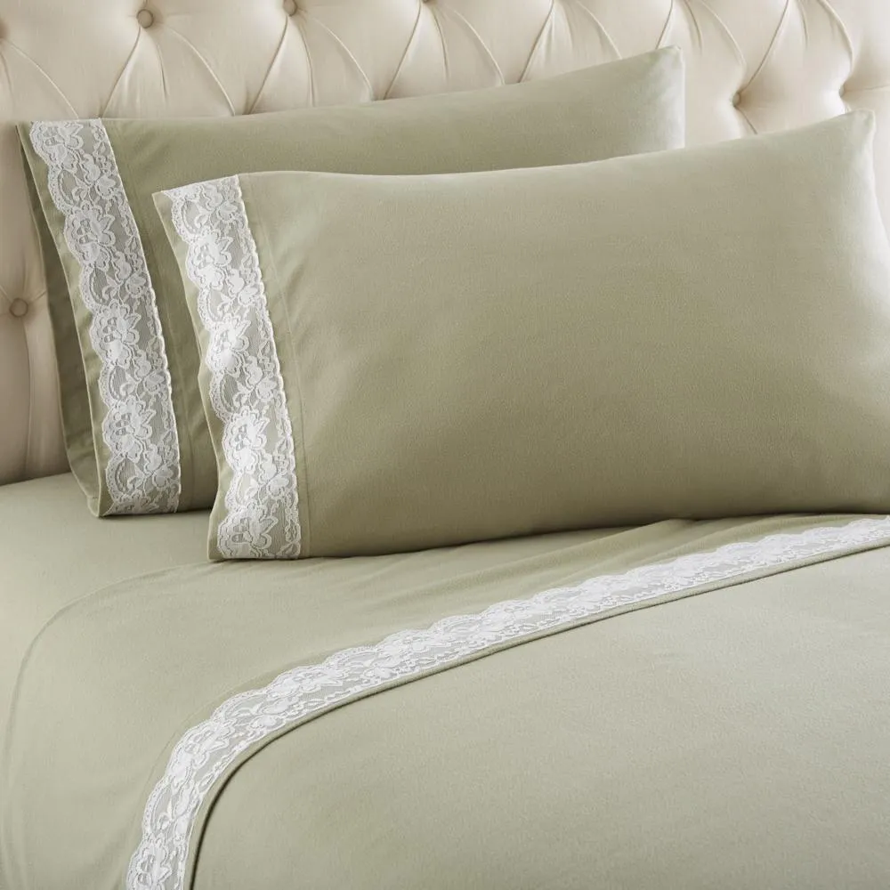 Shavel Micro Flannel Shavel Durable & High Quality Luxurious Lace-Edged Sheet Set Including Flat Sheet, Fitted Sheet & Pillowcase