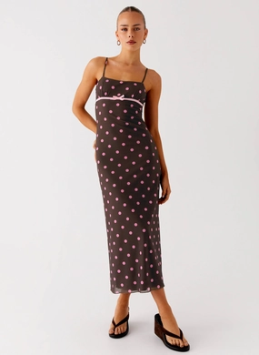 Bold Patterns Bold Touches Latto Midi Dress - Chocolate Strawberry Dot