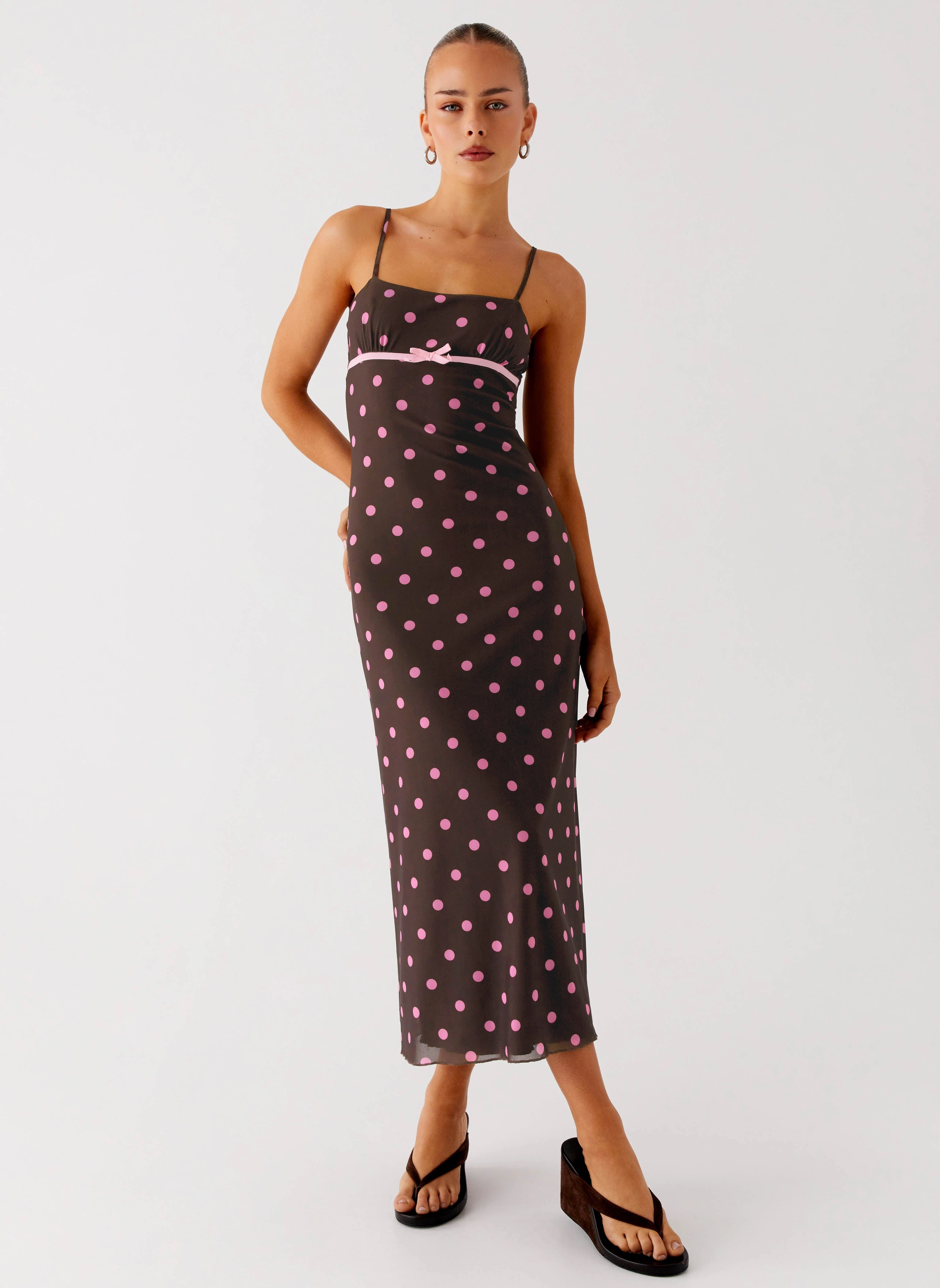 Bold Patterns Bold Touches Latto Midi Dress - Chocolate Strawberry Dot