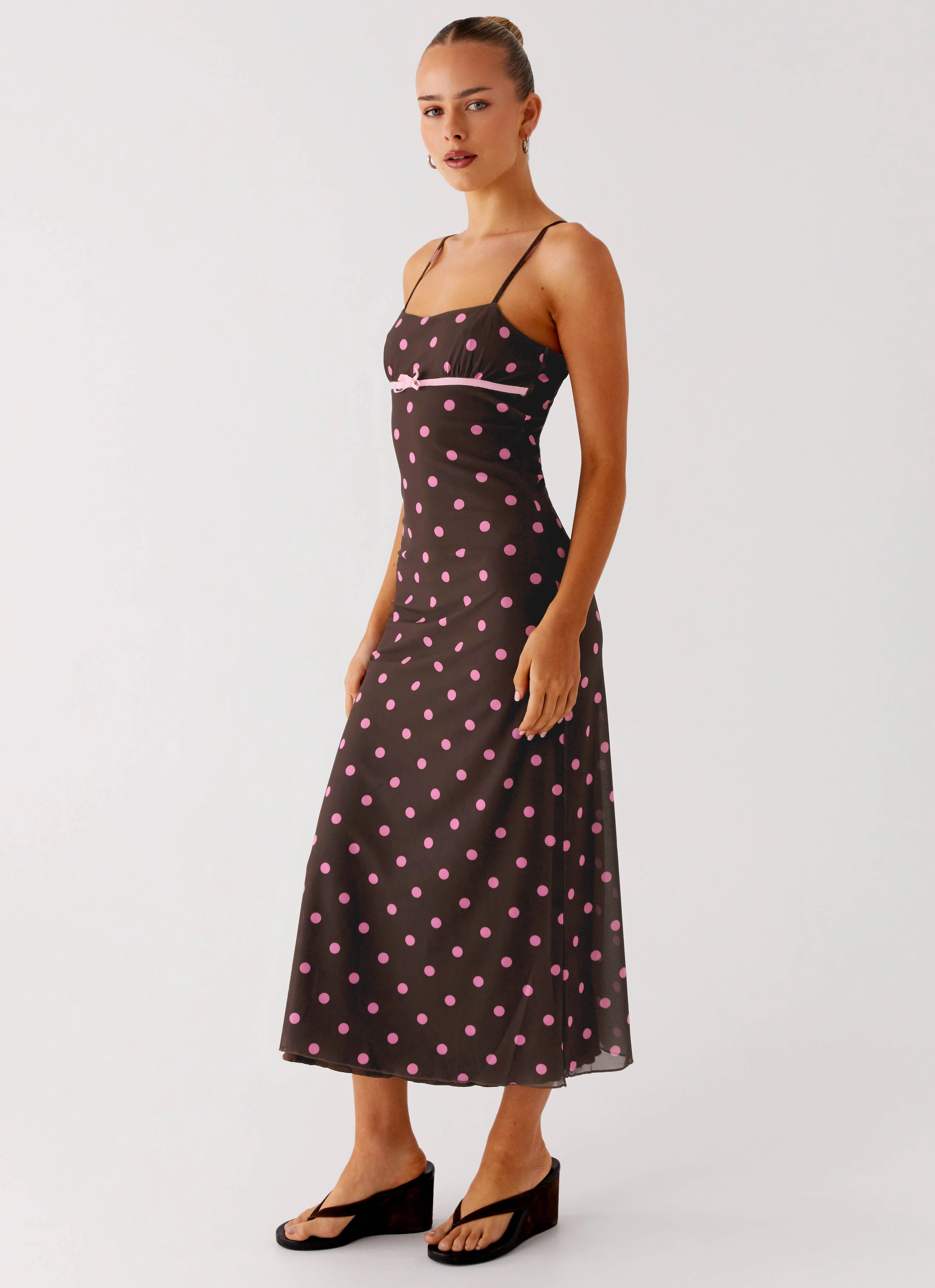 Move Easy Timeless Edge Latto Midi Dress - Chocolate Strawberry Dot